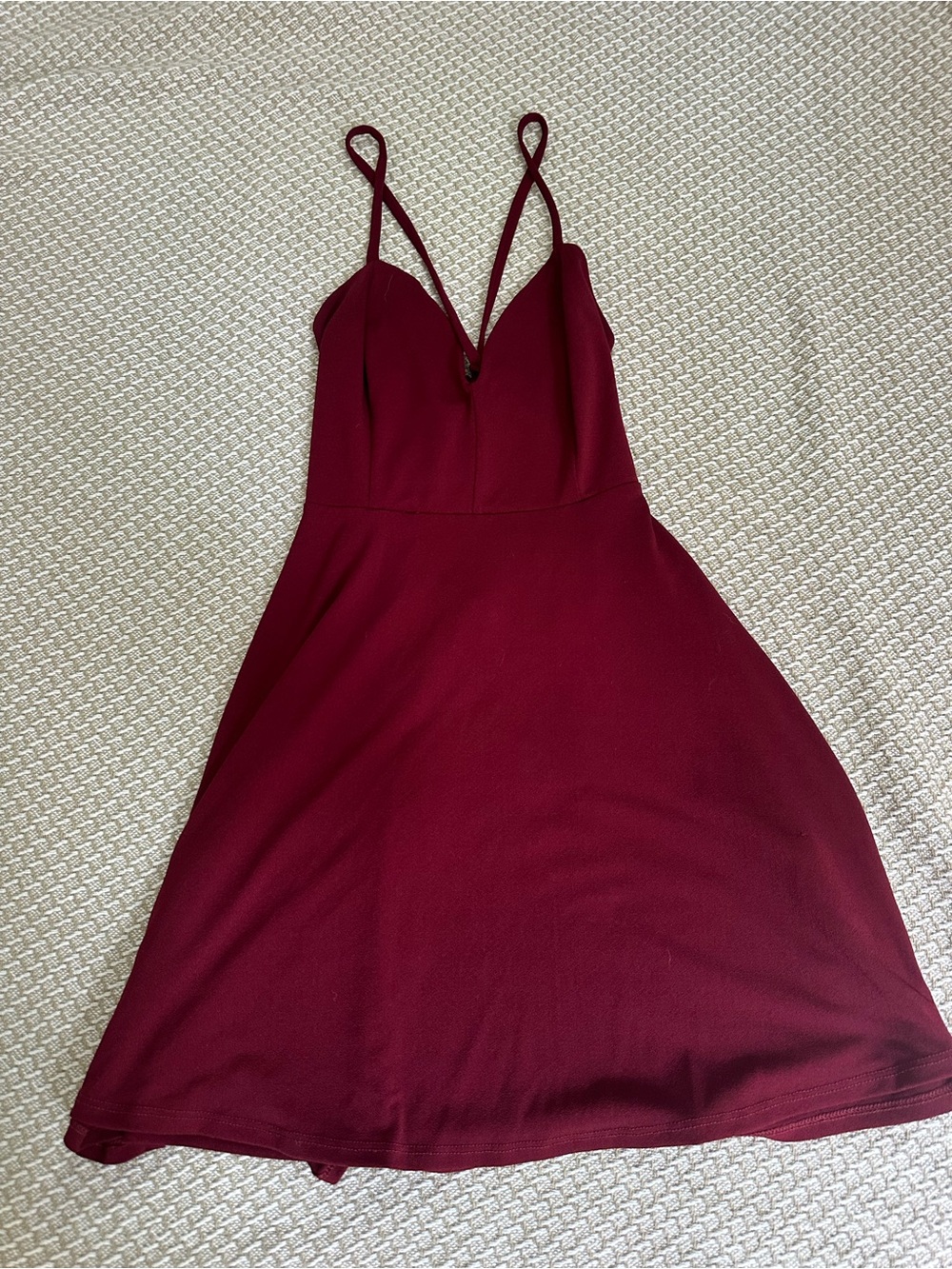 Solemio Burgundy Spaghetti Strap Mini Dress